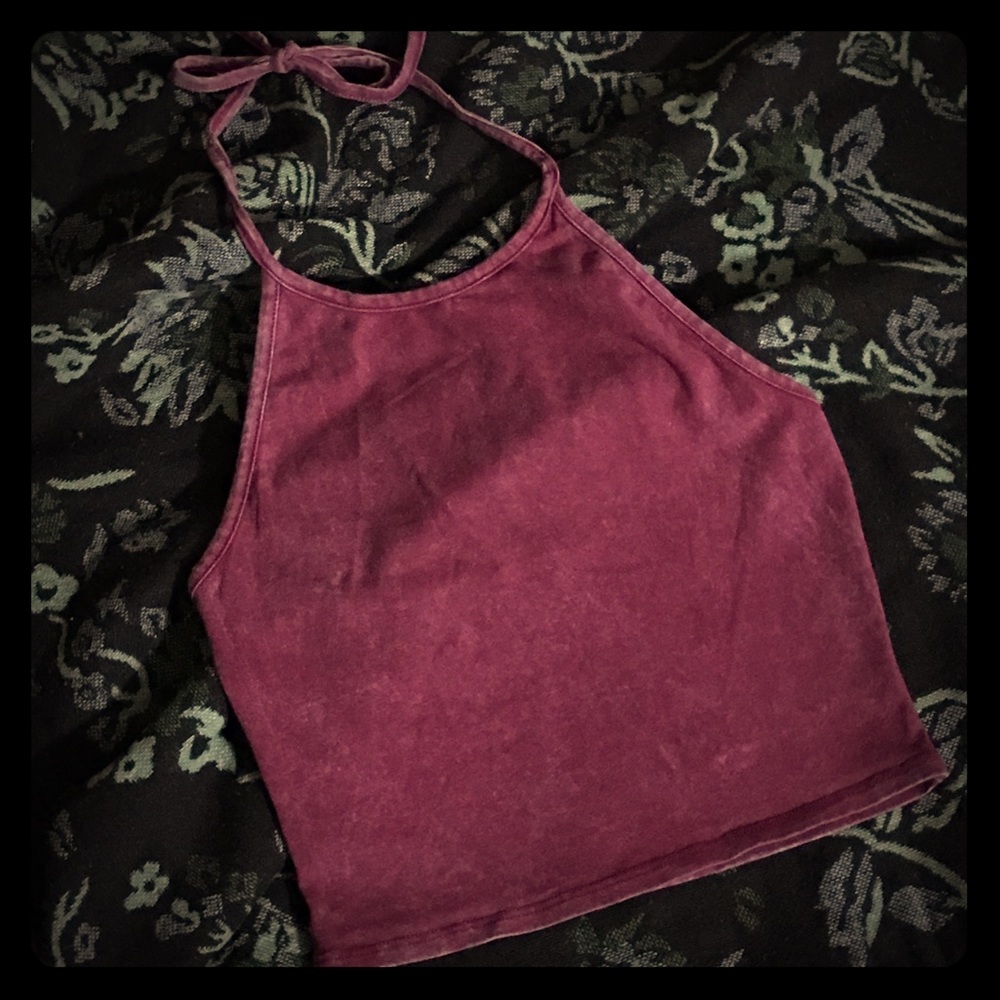 Red washed out halter crop top, EUC